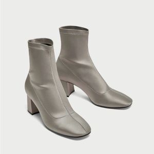 Zara Silver Gray Sock Ankle Boots Booties Size 6.5 / 37